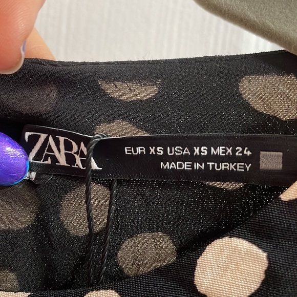 Zara polka dot 3/4 sleeves mini Fit Flare dress gold buttons down one arm  XS - Picture 11 of 12